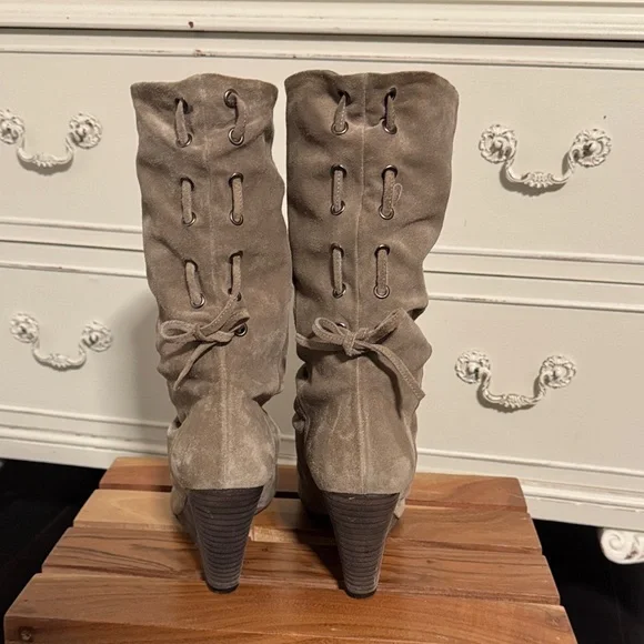 Melin Taupe Lace Up Wedge Boots - Picture 4 of 7